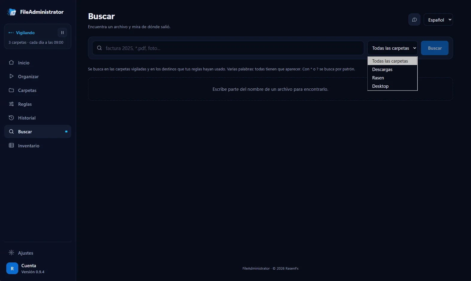 FileAdministrator search to find a file in the watched folders