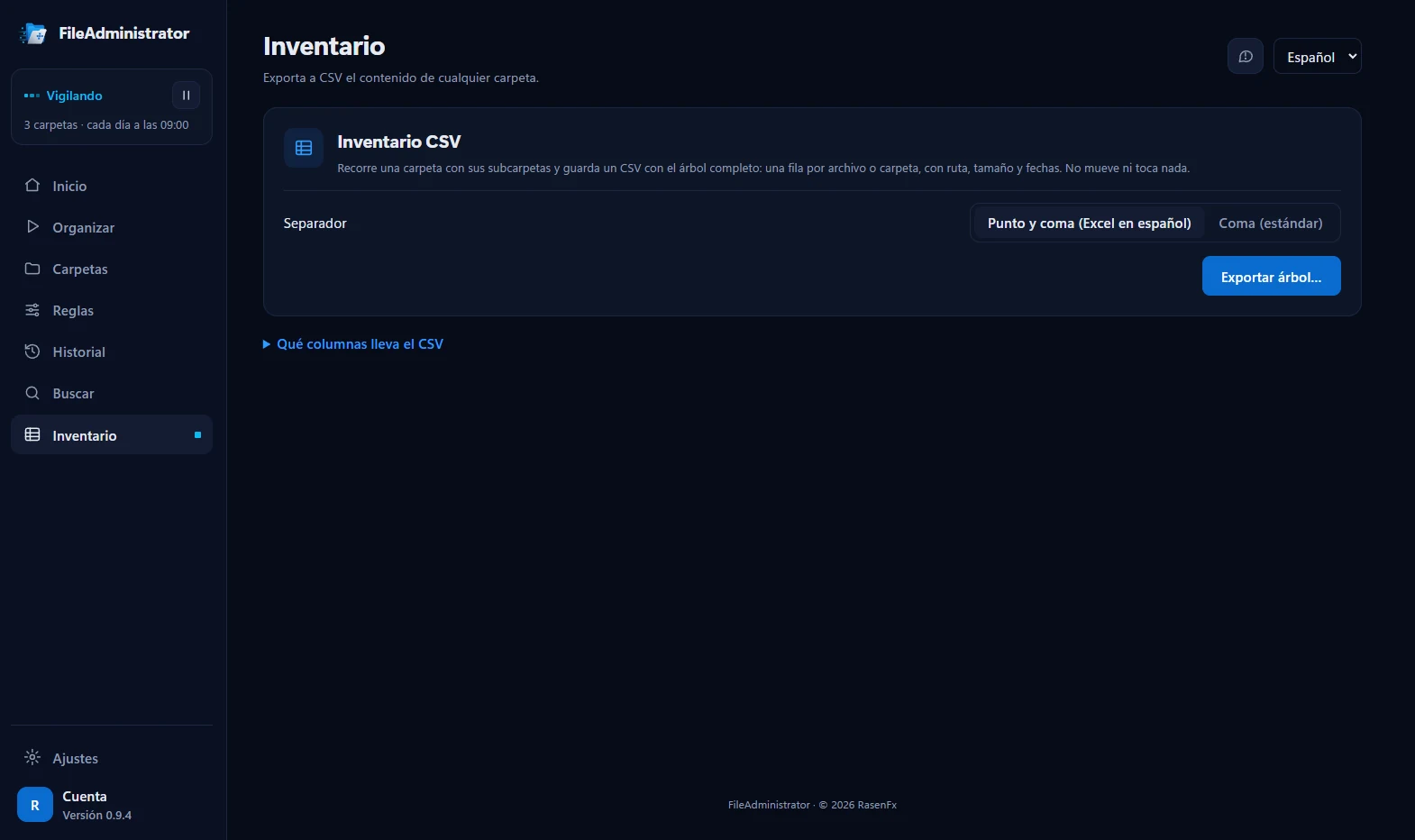FileAdministrator CSV inventory: export the complete tree of a folder