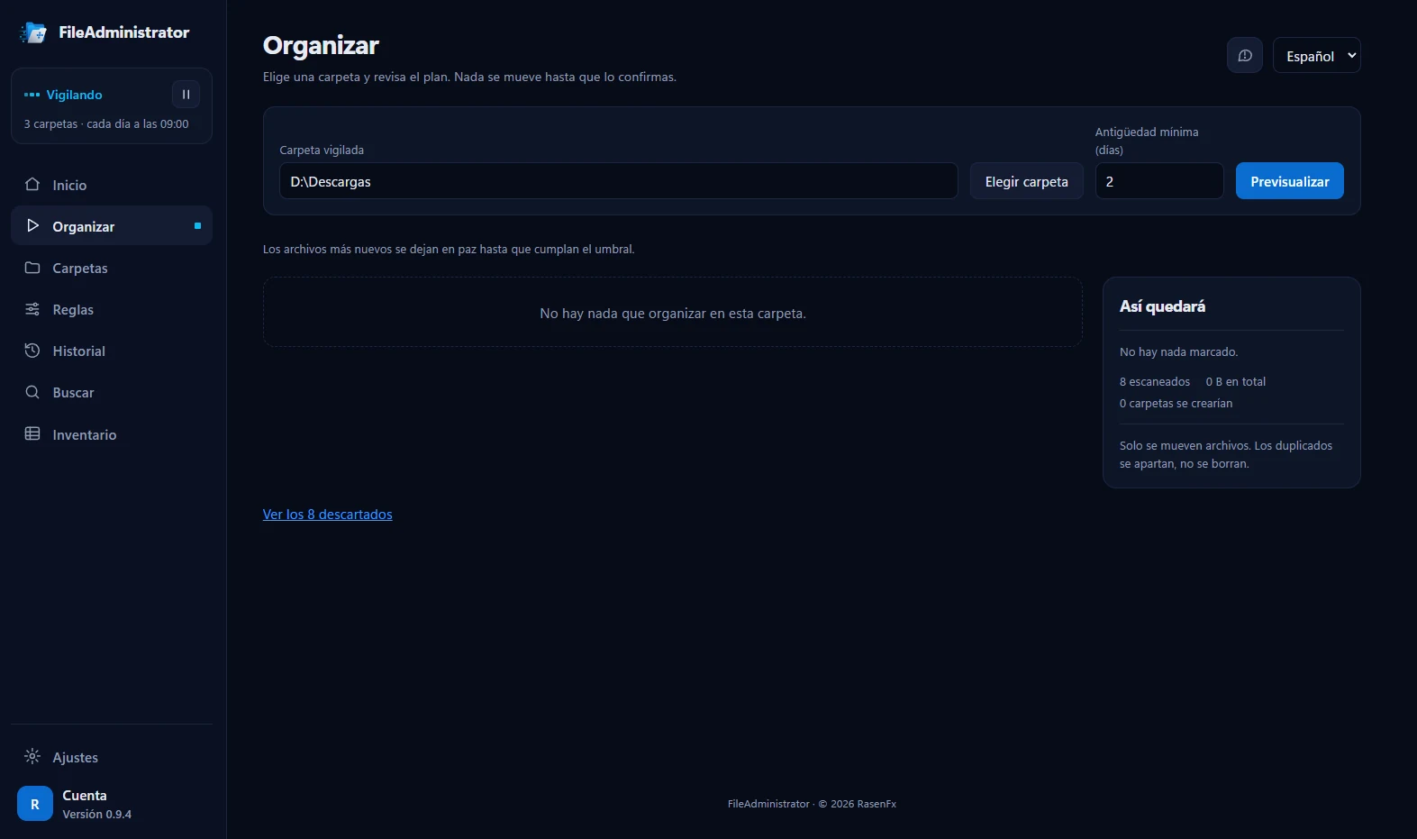 FileAdministrator Organize screen: preview of the plan before anything is moved